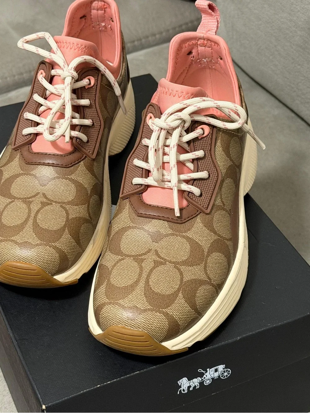 Coach Signature Low-Top Sneakers in Brown and Pink